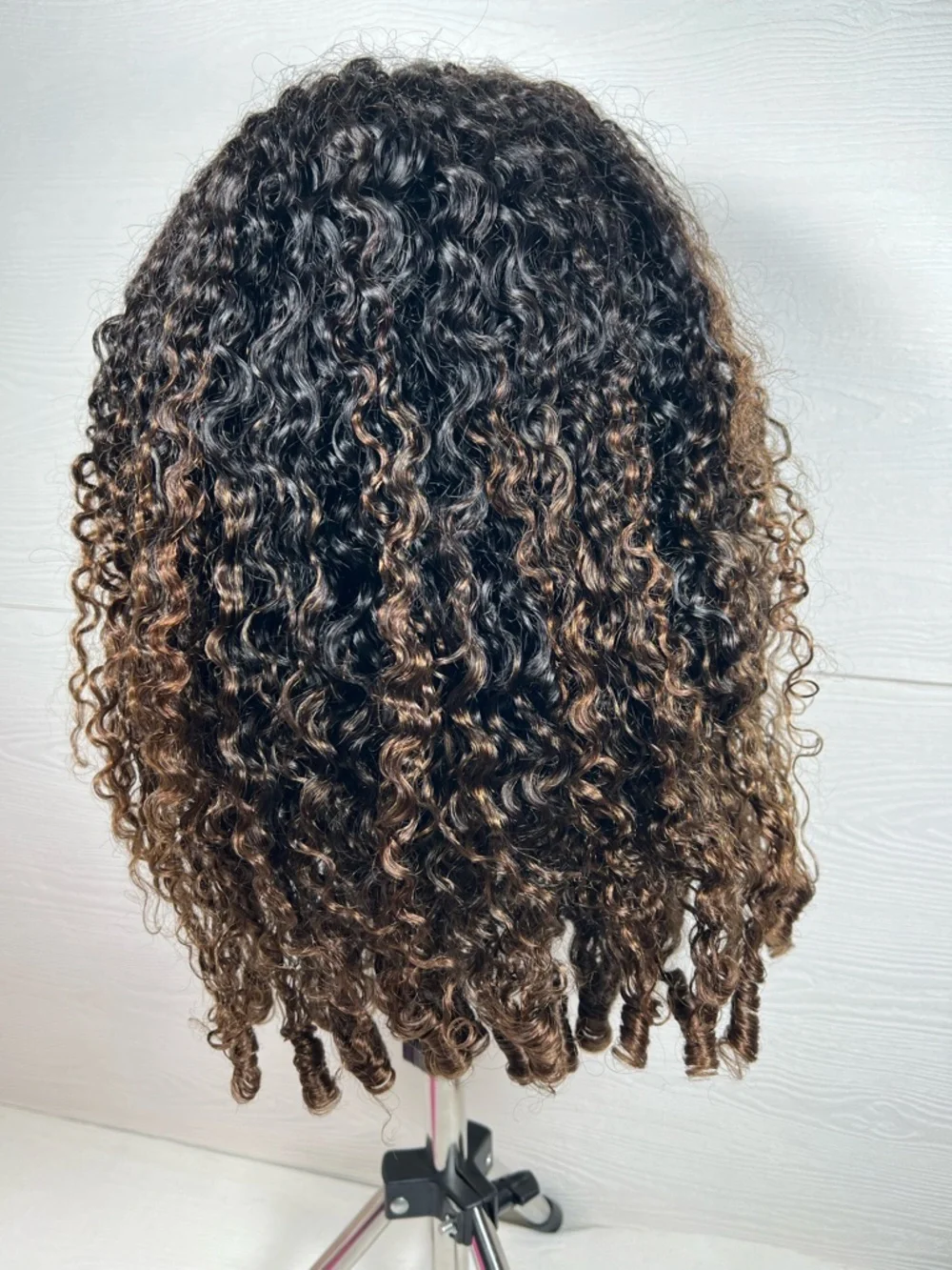 Unice Black & Chestnut Ombre Burmese Curly Finger Coil Human Hair 20 Inch Wig